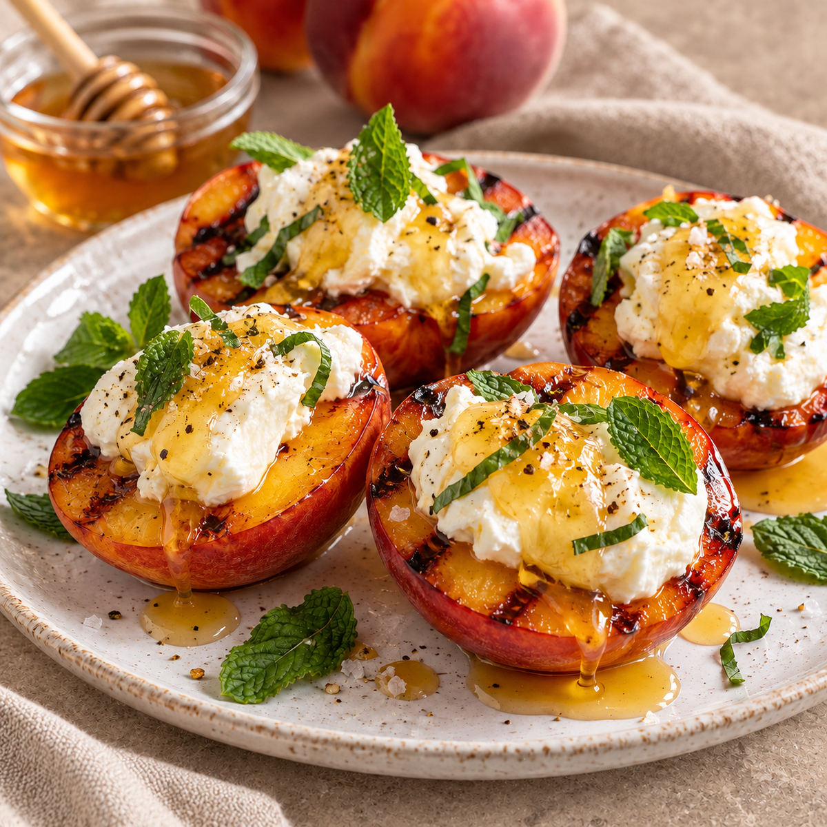 Grilled Nectarines with Burrata and Honey